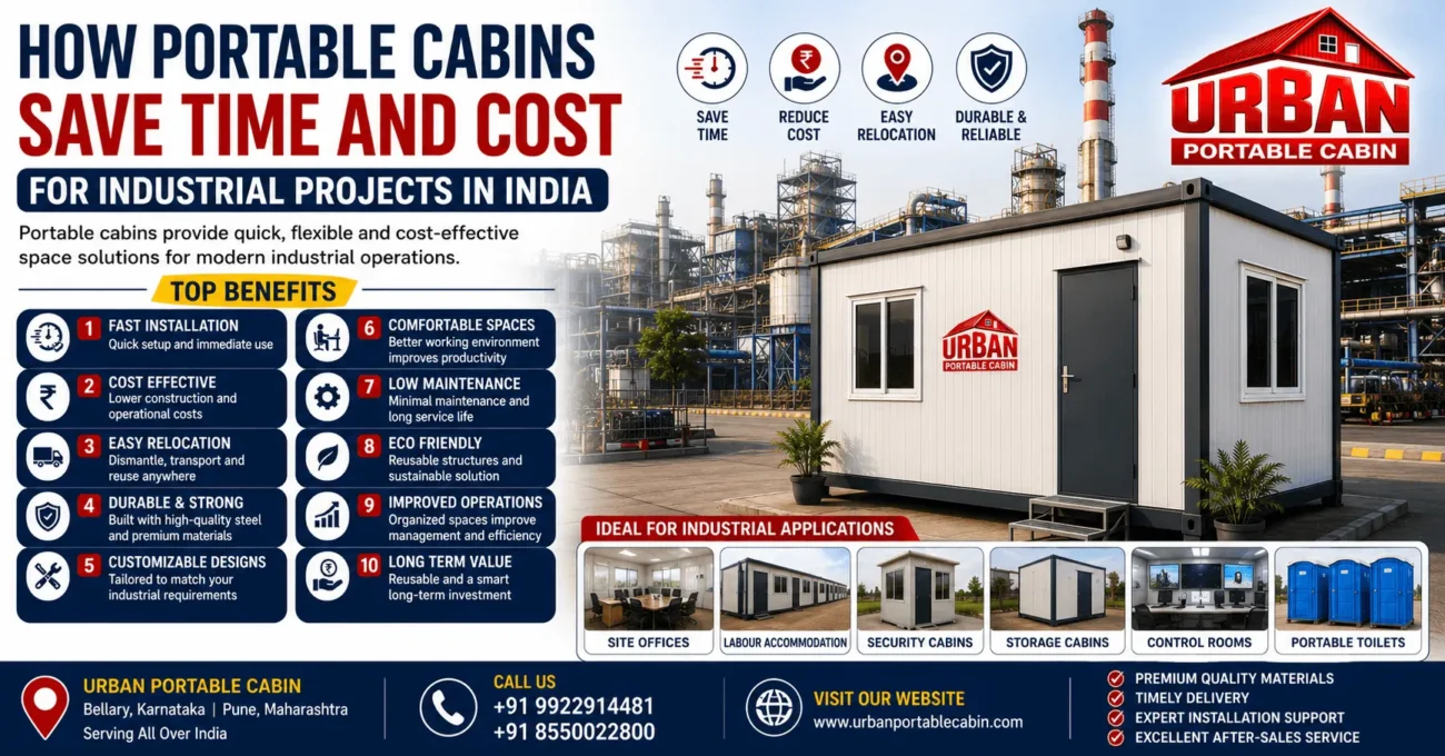 Portable office cabin at an industrial project site in India showcasing cost saving and time saving benefits of portable cabins for industrial applications