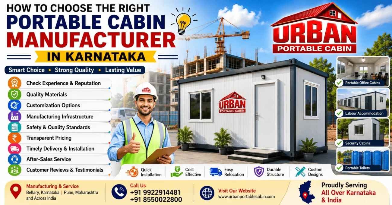 Guide to choosing the right portable cabin manufacturer in Karnataka for portable office cabins, security cabins, modular buildings, and container offices