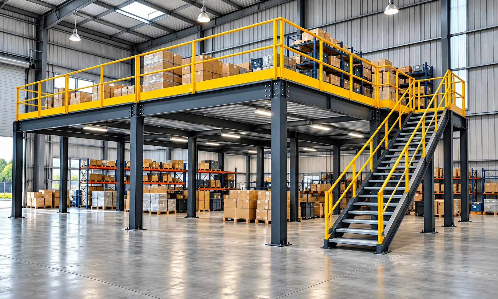 Mezzanine floor Pune steel frame in warehouse